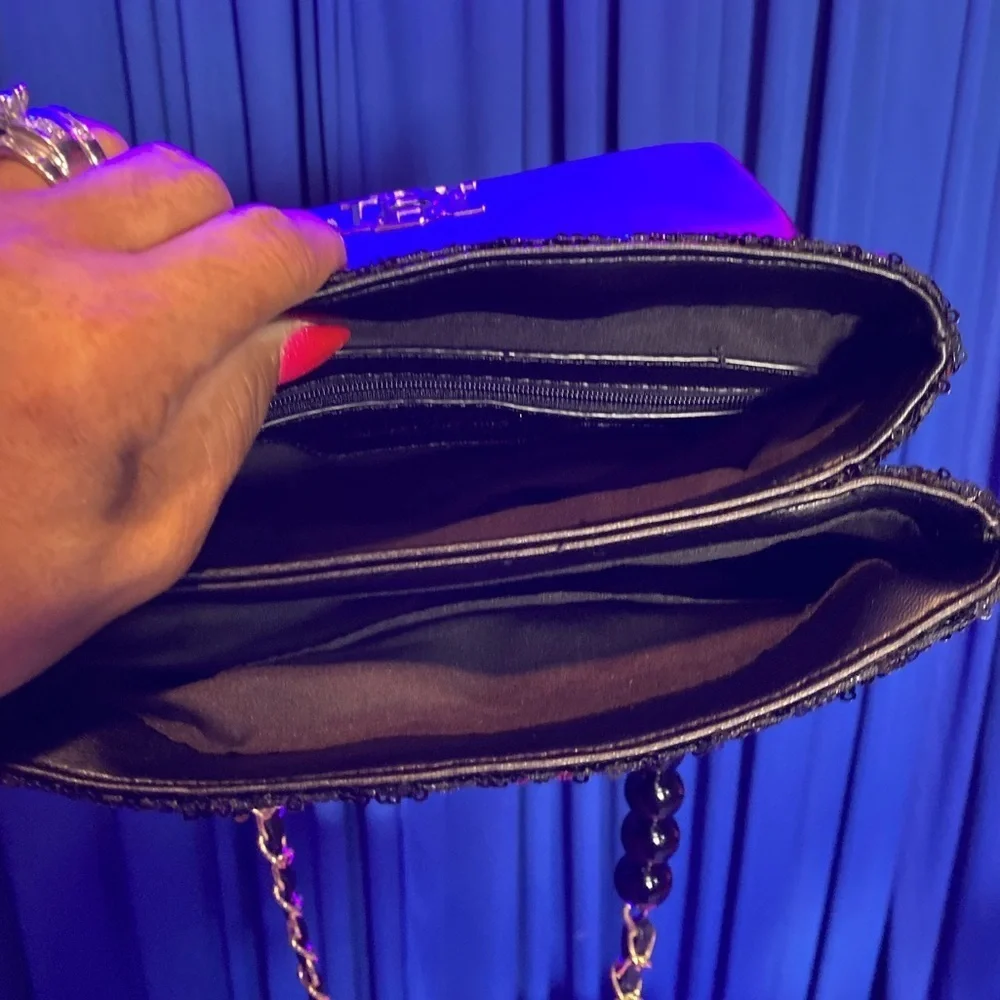 BADGLEY MISCHKA Black Sequence and Partial Beaded Crossbody/Shoulder Strap Bag